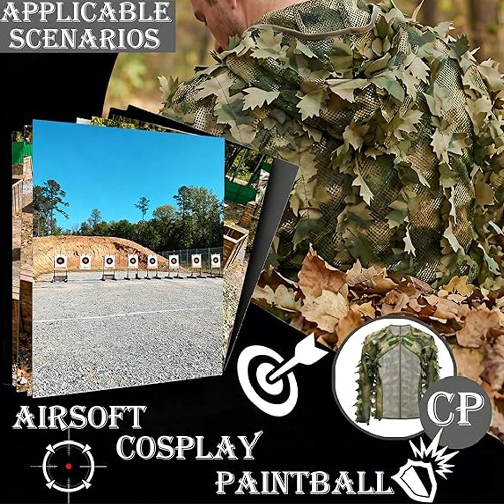 Ghillie Suit Woodland - Traje Ghillie Estilo Capa, Chaqueta de